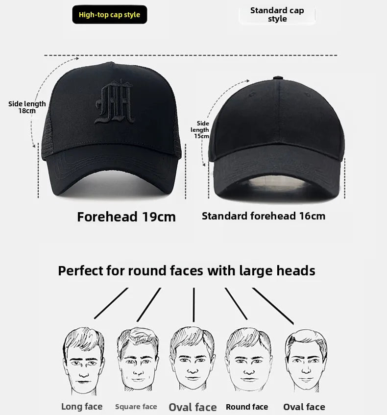 High-Crown Baseball Cap Men's Summer Faion Brand Face Slimming Hard-Top Wide-Eyelid Sun Protection Youth All Seasons Cotton...