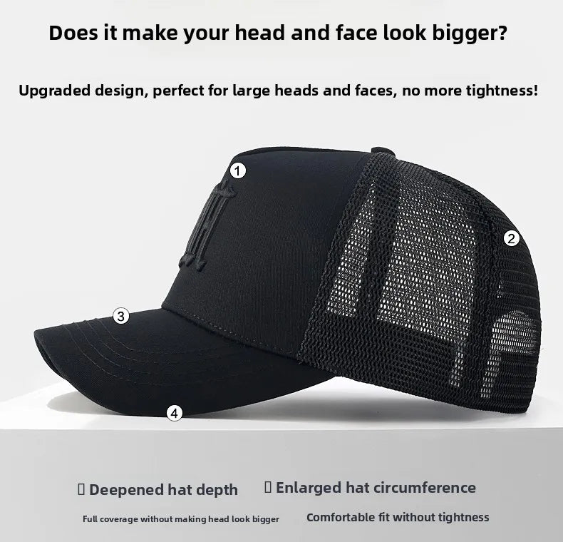 High-Crown Baseball Cap Men's Summer Faion Brand Face Slimming Hard-Top Wide-Eyelid Sun Protection Youth All Seasons Cotton...